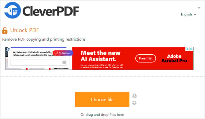 Screenshot of CleverPDF Unlock PDF tool.