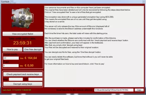 CoinVault ransomware screenshot