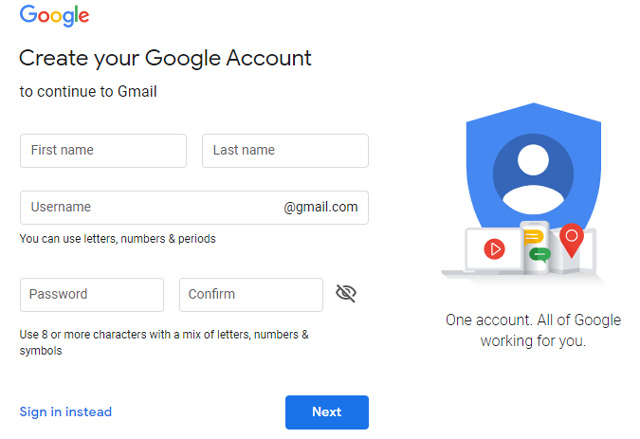 Crear cuenta de Gmail