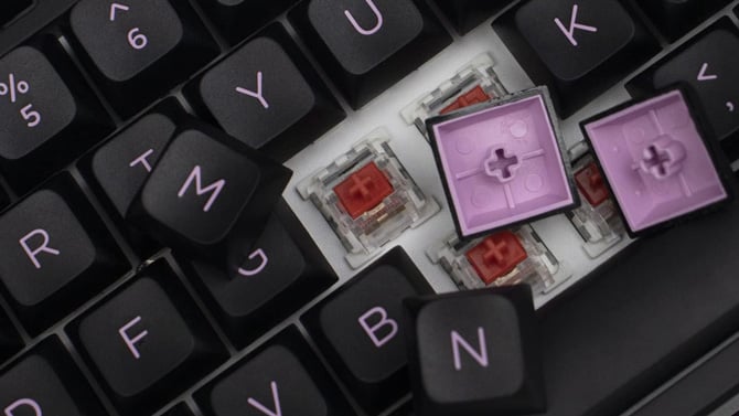 Close-up of Dagalado purple keycaps