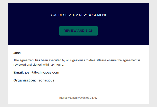 Fake email showing my name, company, and email address