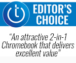 Techlicious Editor's Choice award logo with the text: An attractive 2-in-1 Chromebook that delivers excellent value.