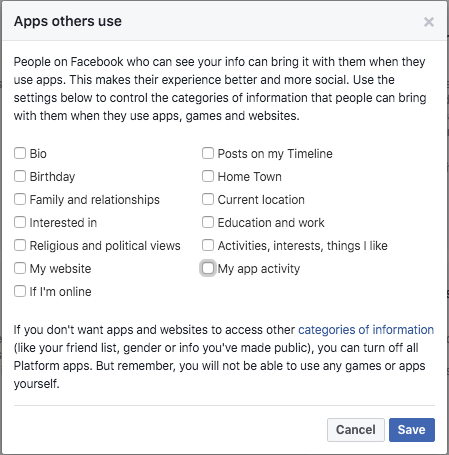 Facebook app settings