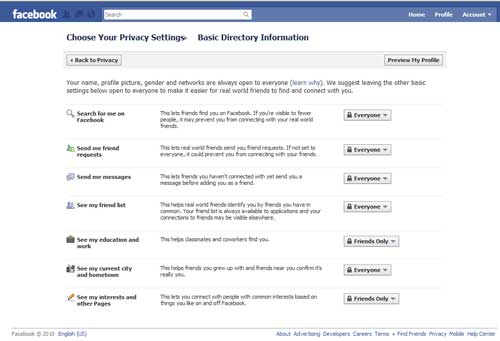 Facebook basic directory information