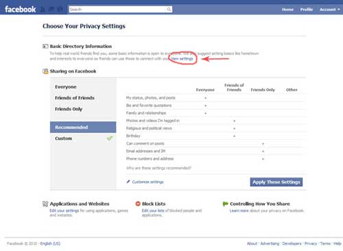 Facebook basic directory view information