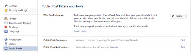 Facebook follower privacy settings