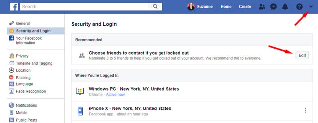 Facebook lockout contacts