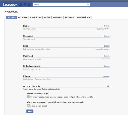 Facebook Account Settings