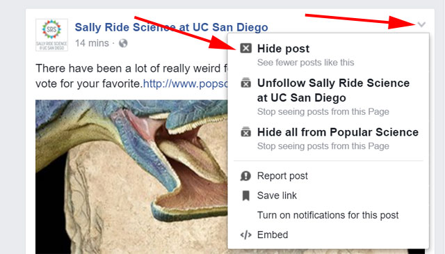 Facebook - hide post