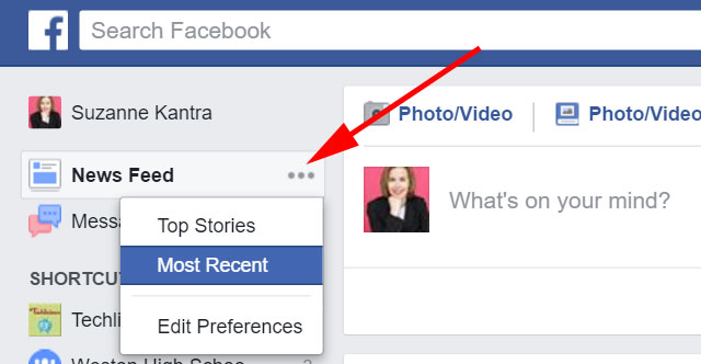 Facebook News Feed - most recent