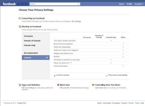 facebook recommended privacy settings