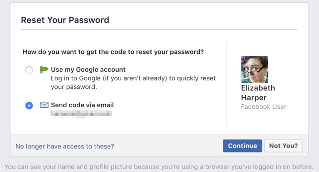 Reset Facebook password