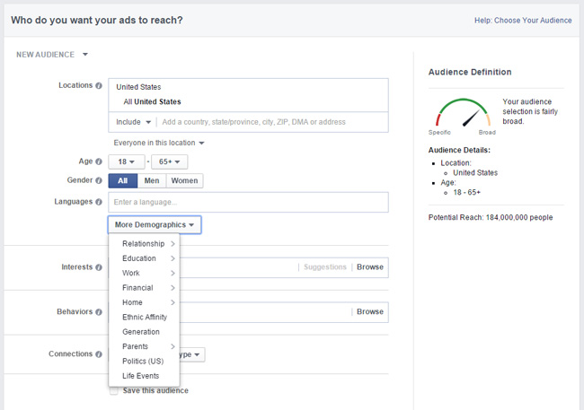 Facebook targeting options