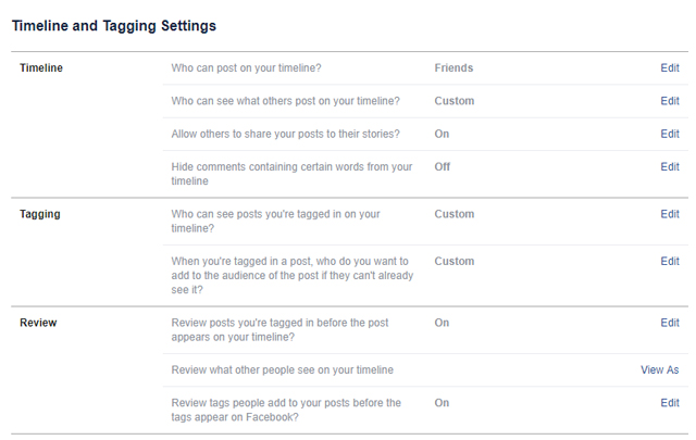 Configuración de etiquetado y cronología de Facebook