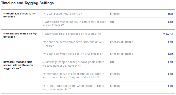 Facebook Timeline and Tagging Settings