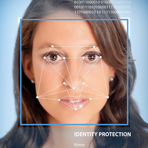 Woman undergoing facial recognition scan