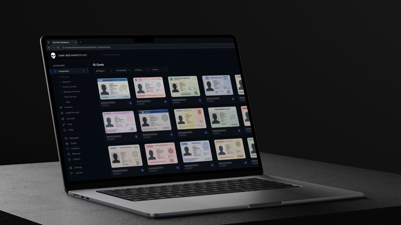 Concept of selling IDs on the dark web