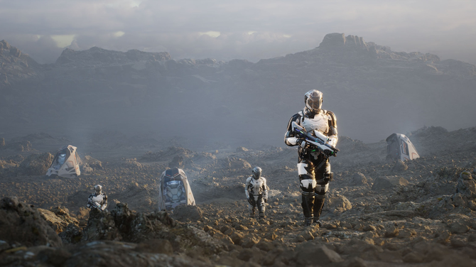 For the Stars gameshot showing astronauts exploring alien planet