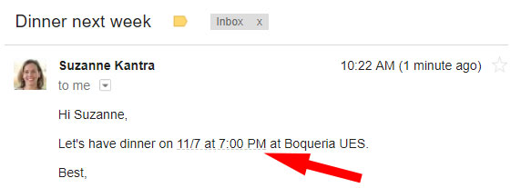 Entrada de calendario de Gmail