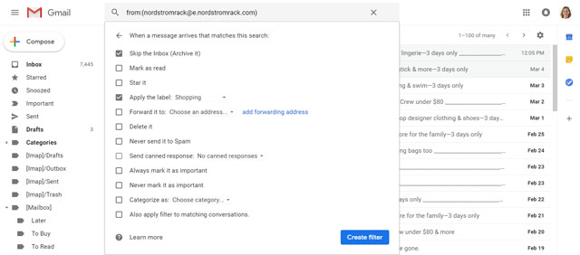 Gmail create filter
