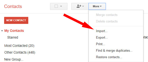 Import contacts to Gmail