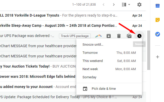 Gmail snooze feature
