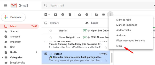 Gmail Mute message