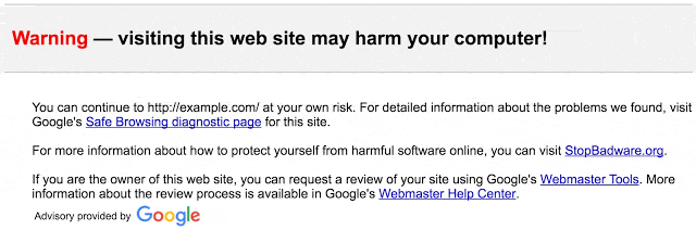 Gmail Safe Browsing Warning