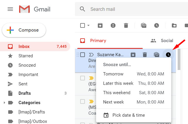 Gmail Snooze email