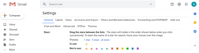 Gmail star options