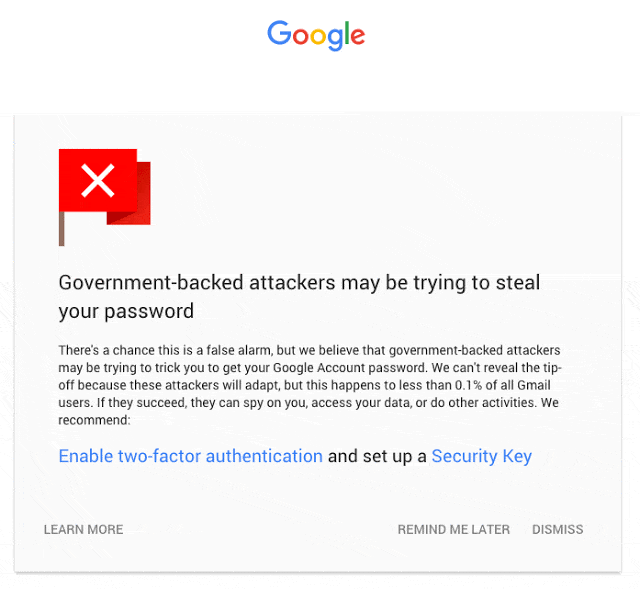 Gmail State-Sponsored Attack Warning