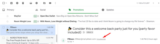 Gmail unsubscribe promotional email
