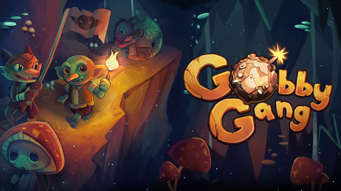 Pormotional art showing Gobby Gang goblin and friends walking in a cave