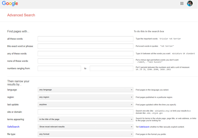 Google Search Advanced search