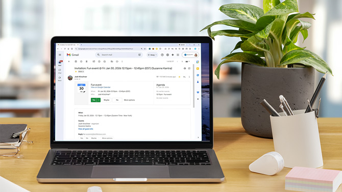 A laptop show an accepted Google Calendar invitation