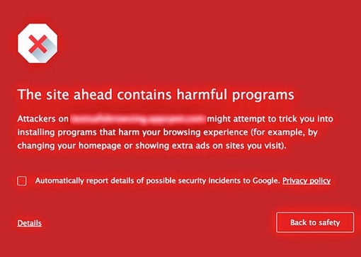 Google Chrome SafeBrowsing malware warning