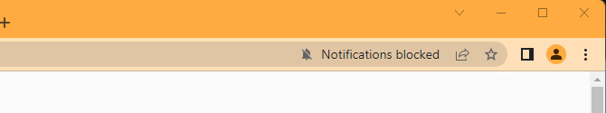Screenshot of Chrome URL bar with Notifications Blocked message and bell icon 