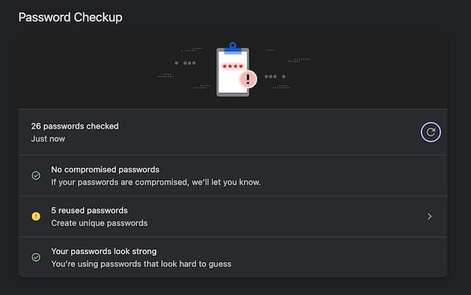 Chrome browsers built i password checkup screen