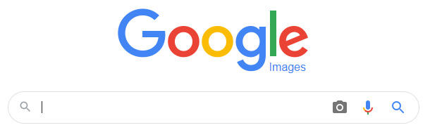 Google images home page with search box that has a camera icon, mic icon, and spyglass icon on the right in an oblong search box below the Google Images logo.