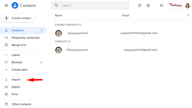 Import contacts to Gmail