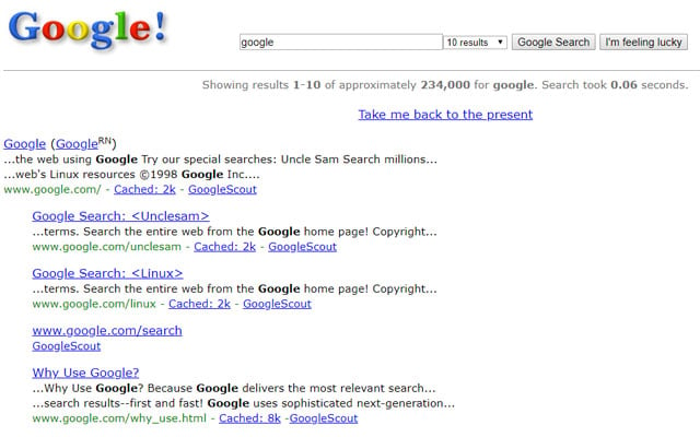 Googe in 1998 search term