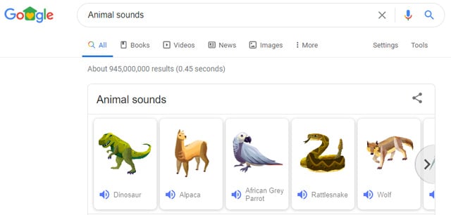 Google Search animal sounds