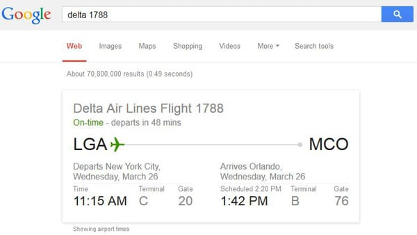 Google search - flight number