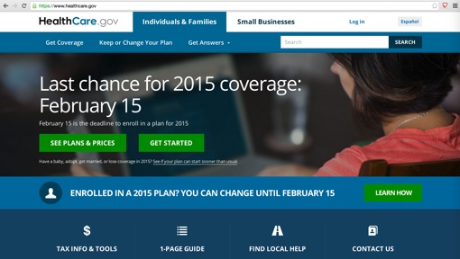 Healthcare.gov 2015 splash page