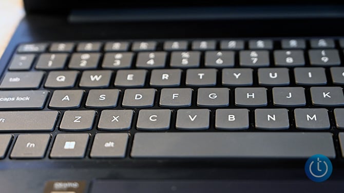 Close-up shot of the Lenovo Slim 3's keyboard.