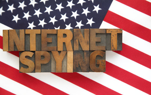 Internet Spying overlaid on American flag