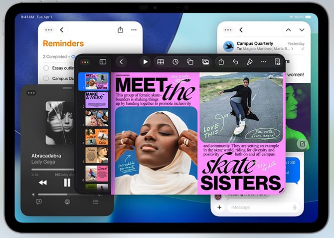 iPad screen showing multiple windows open.