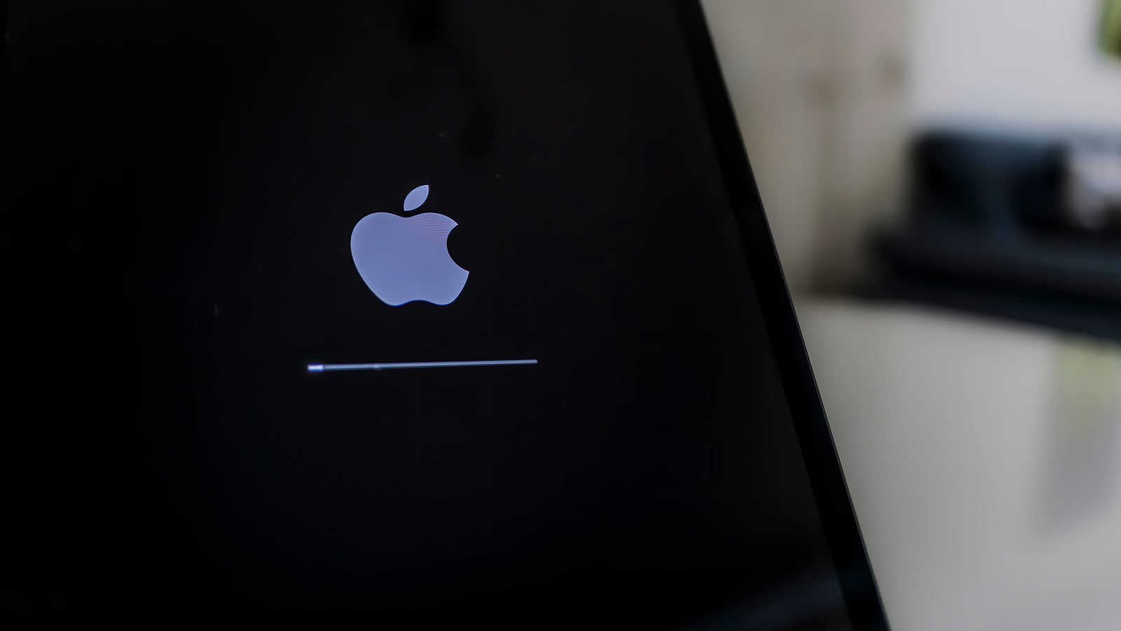 Screenshot of Apple logo with a bar showing the progress of an iPadOS update.