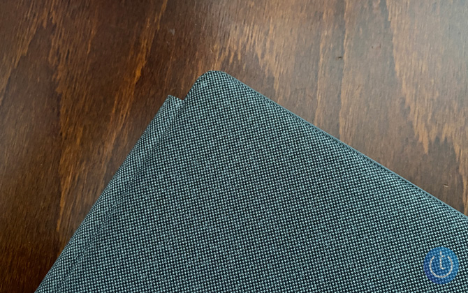 Closeup of Lenovo Chromebook Duet 3 case showing the texture of the case.