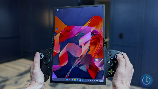 Lenovo Legion Go Foldable Concept shown with the screen unfolded vertically